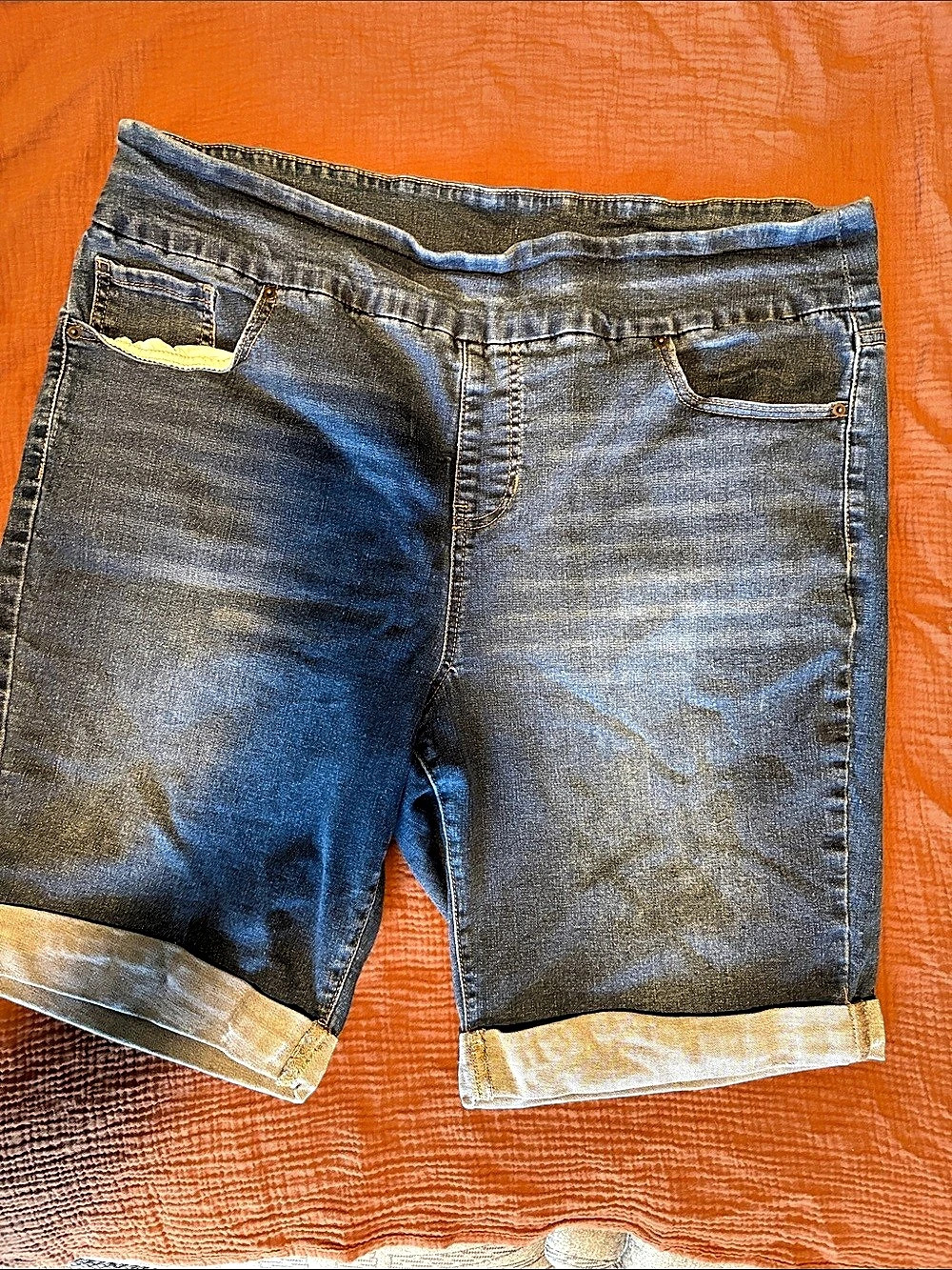 None Denim Cuffed Shorts in Blue, Size 1X NWT